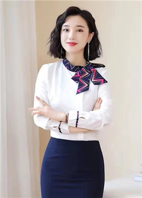 衬衫定做|中袖蝴蝶结女长袖上衣|夏季职业白色正装